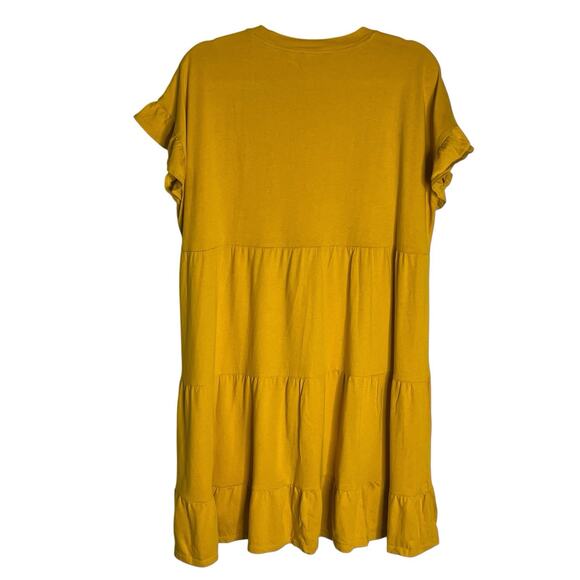 J. Crew Mini Dress Size L 100% Cotton Swingy Tiered Peasant Boho Mustard Yellow - Picture 5 of 10